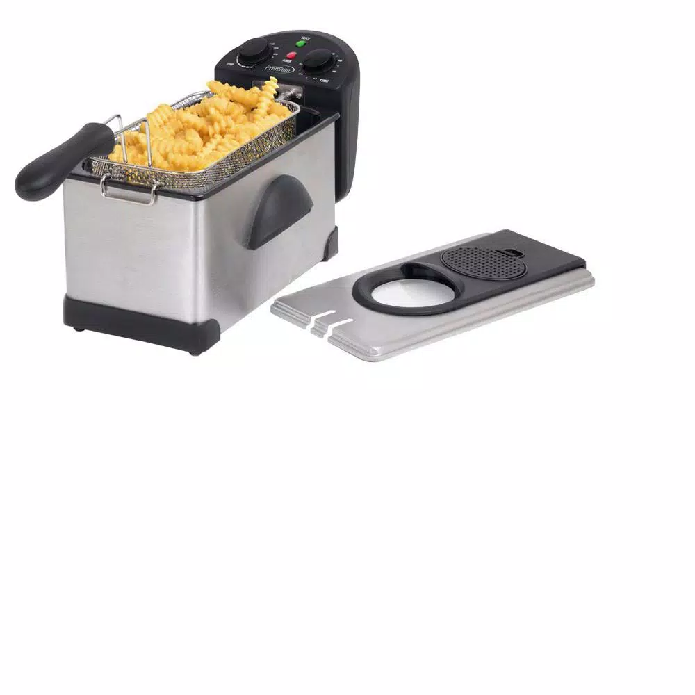 PREMIUM 3.2 Qt. Stainless Steel Deep Fryer with Fry Basket and Clear View Lid, 1500W