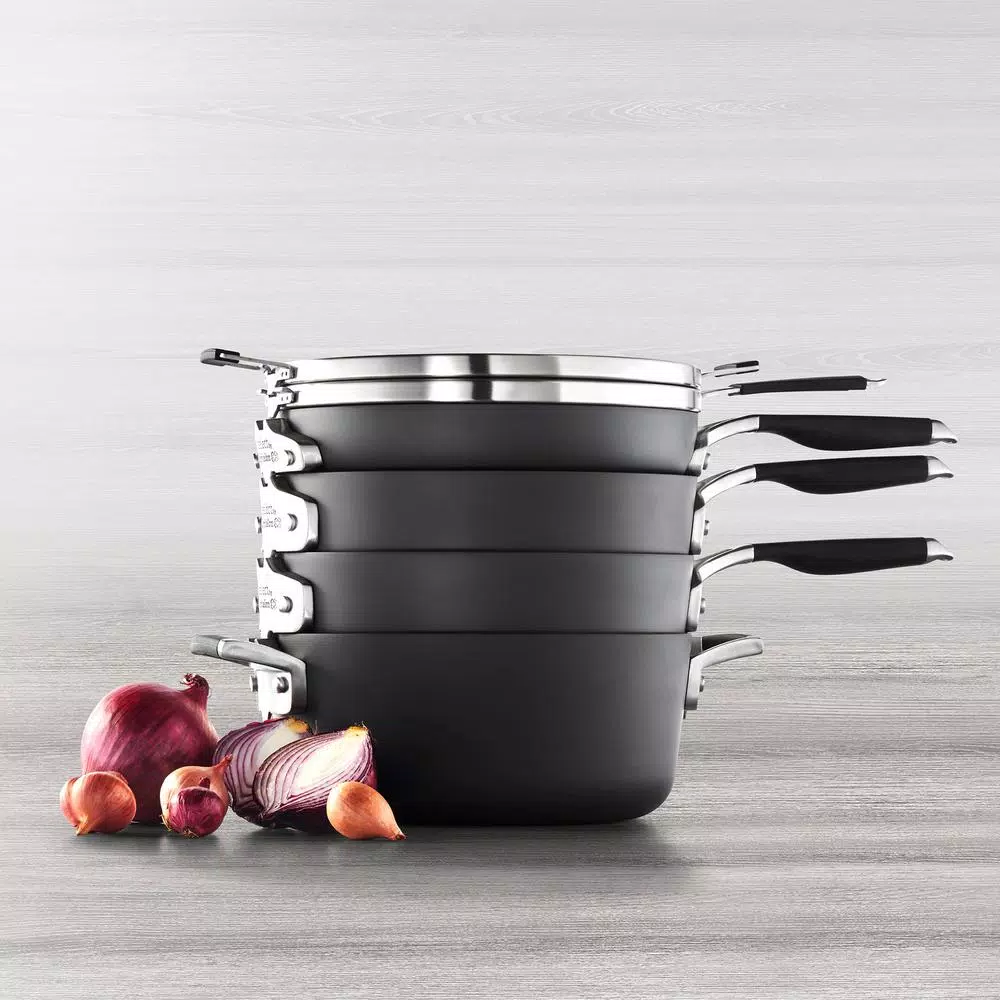 Calphalon Select by Calphalon 9-Piece Hard-Anodized Nonstick Cookware Set, Space-Saving Nesting Design, Black