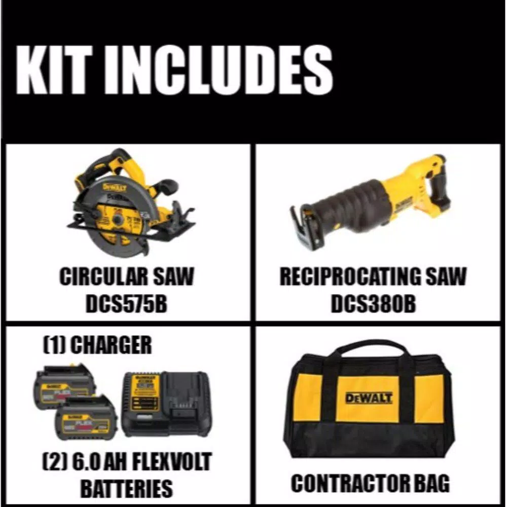 DEWALT FLEXVOLT 60V MAX Brushless 7-1/4 in. Circular Saw Combo Kit with (2) 6.0Ah Batteries & Reciprocating Saw