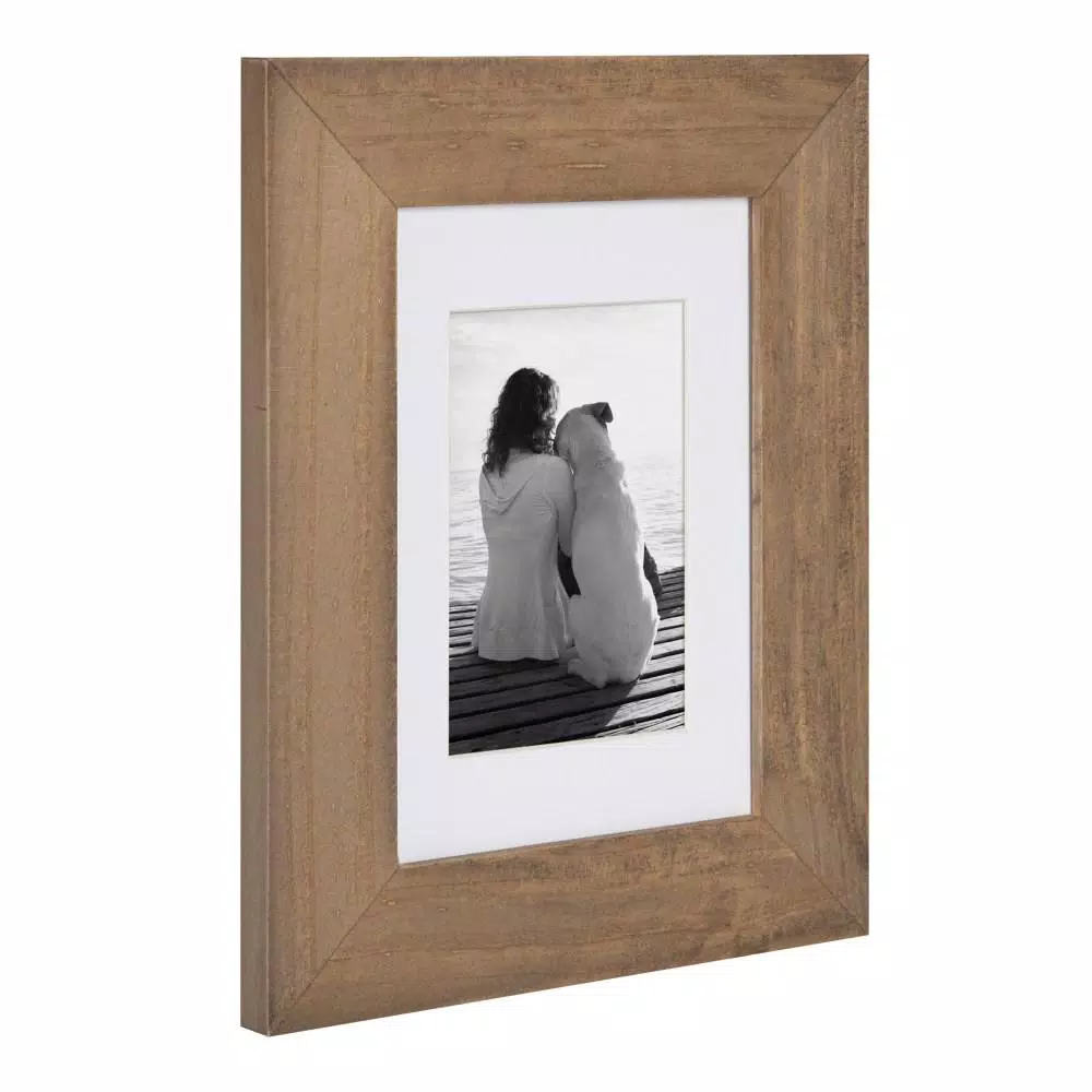 DesignOvation Museum Collection Rustic Brown Wood Picture Frame Set, 5x7 in. Matted to 3.5x5 in. (Set of 4)