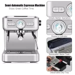 Costway Stainless Steel Semi-Auto Espresso Machine with Milk Frother Wand, 1500W Coffee Maker thumbnail 7