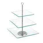 Chef Buddy 3-Tier Square Glass Cake Stand with Stainless Steel Base thumbnail 2