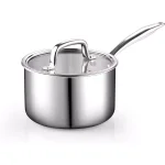Cook N Home 3 qt. Tri-Ply Clad Stainless Steel Sauce Pan with Tempered Glass Lid thumbnail 3
