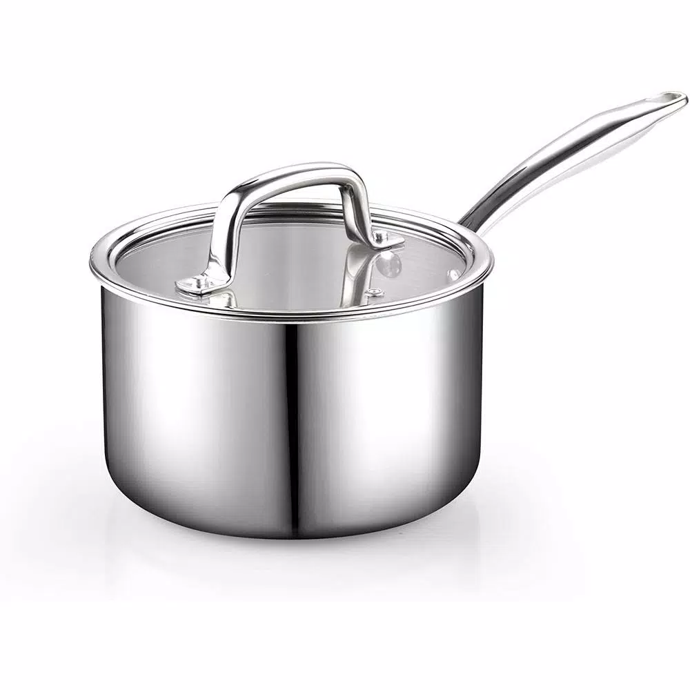 Cook N Home 3 qt. Tri-Ply Clad Stainless Steel Sauce Pan with Tempered Glass Lid