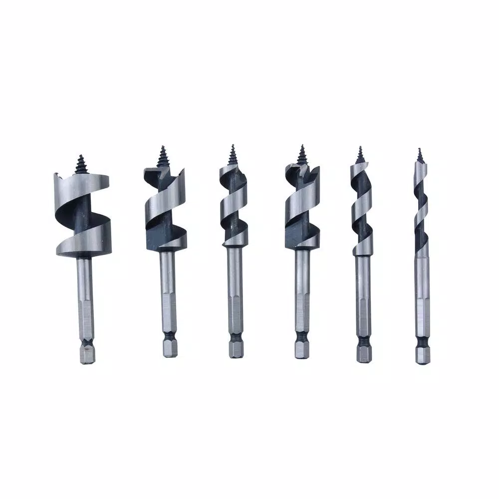 Professional Woodworker 6-Piece Heat Treated Carbon Steel Stubby Auger Bit Set for Hard and Soft Wood