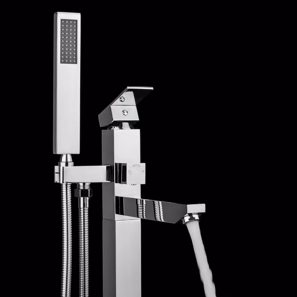 AKDY Freestanding Floor Mount Roman Tub Faucet with Hand Shower, Chrome