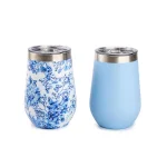 Manna Blue Hydrangena 12 oz. Stainless Steel Stemless Wine Tumblers, 2-Pack thumbnail 3