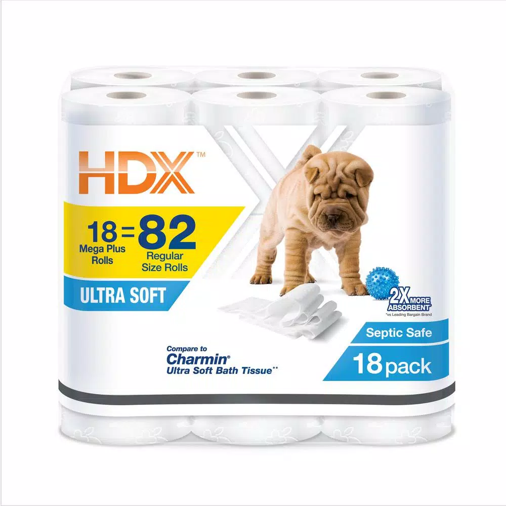 HDX Ultra-Soft 2-Ply Toilet Paper, 18 Mega Rolls (326 Sheets per Roll)