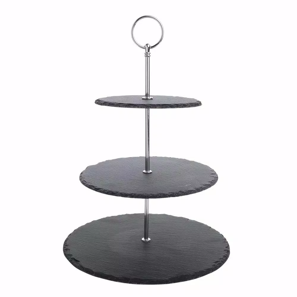 MALACASA 3-Tier Black Slate Round Cupcake Tower & Dessert Display Stand