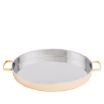 Old Dutch 14.5 in. 2-Ply Hammered Copper and Stainless Steel Round Serving Tray with Brass Handles thumbnail 1