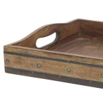 Stonebriar Collection Stonebriar Brown Wooden Rectangular Decorative Tray with Black Metal Trim and Rivets thumbnail 2