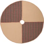 VHC Brands 55 in. Clement Natural Tan and Red Plaid Rustic Christmas Tree Skirt thumbnail 1