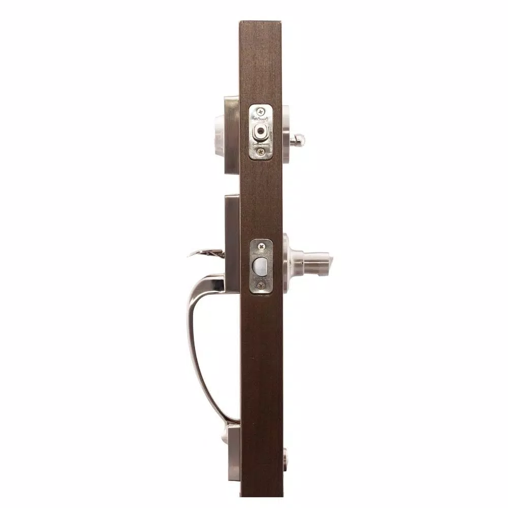 Copper Creek Craftsman Satin Stainless Front Door Handleset with Left-Hand Scandinavian Lever Trim