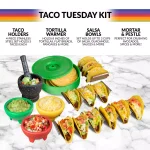 TACO TUESDAY 9-Piece Stainless Steel and Plastic Taco Kit with Tortilla Warmer, Salsa Bowls, Taco Holders, and Mortar and Pestle thumbnail 2