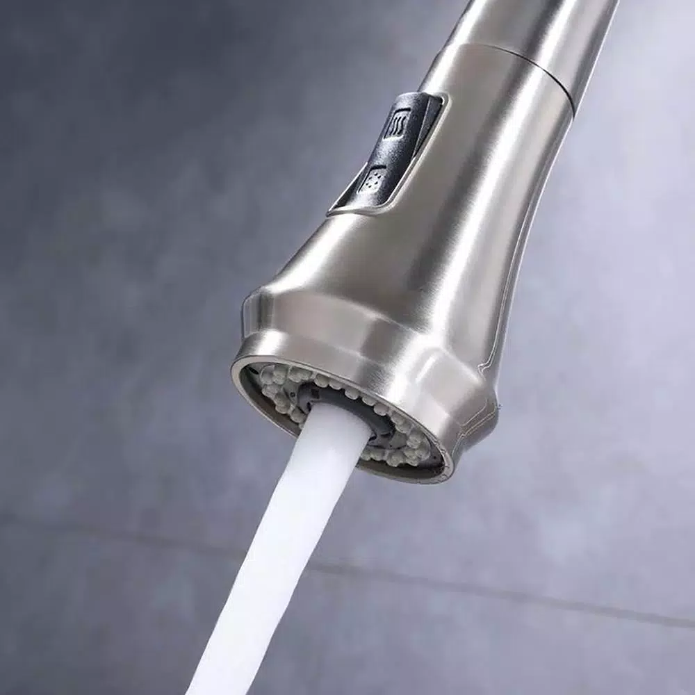 Vanity Art Brushed Nickel Single-Handle Pull-Down Kitchen Faucet with Spray Wand