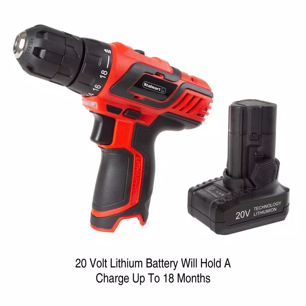 Stalwart 20V Lithium-Ion Cordless 3/8 in. Drill/Driver Kit with 122-Piece Accessory Set