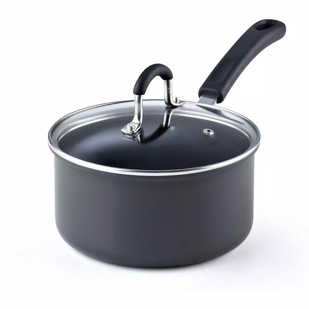 Cook N Home 2.5 Qt. Hard Anodized Nonstick Saucepan with Tempered Glass Lid, Black