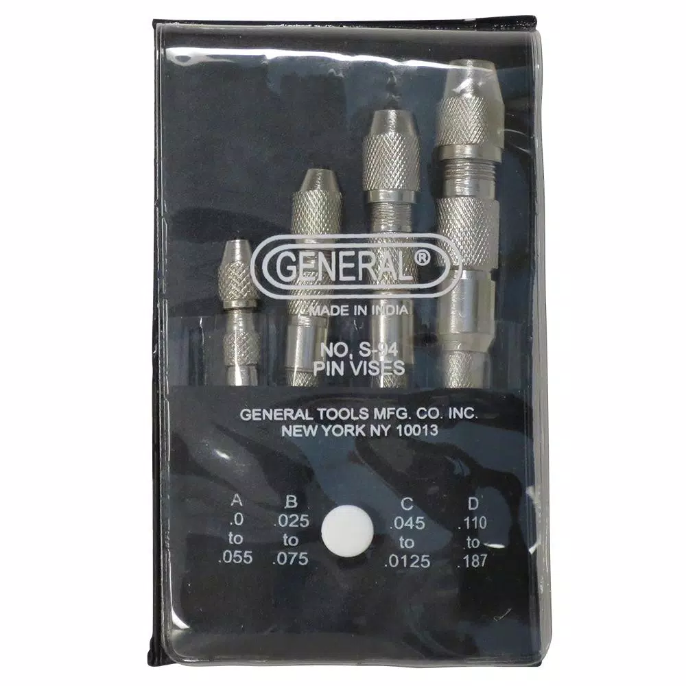 General Tools 4-Piece Single End Pin Vise Set for Drill Bits, Taps, and Reamers