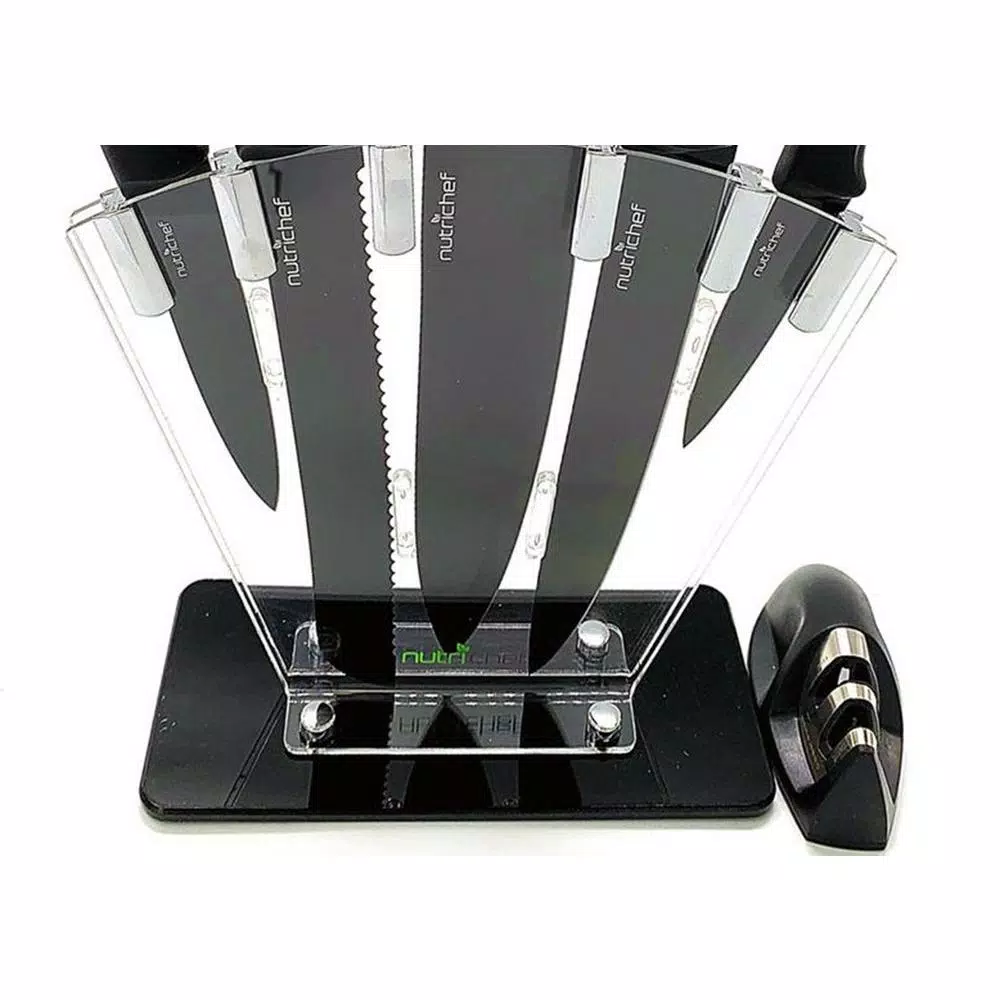 NutriChef 7-Piece German Stainless Steel Precision Kitchen Knife Set with Block Stand