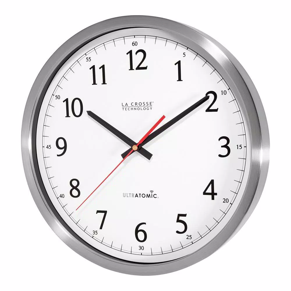 La Crosse Technology UltrAtomic 14 in. Round Atomic Analog Wall Clock - Silver Chrome Metal Frame