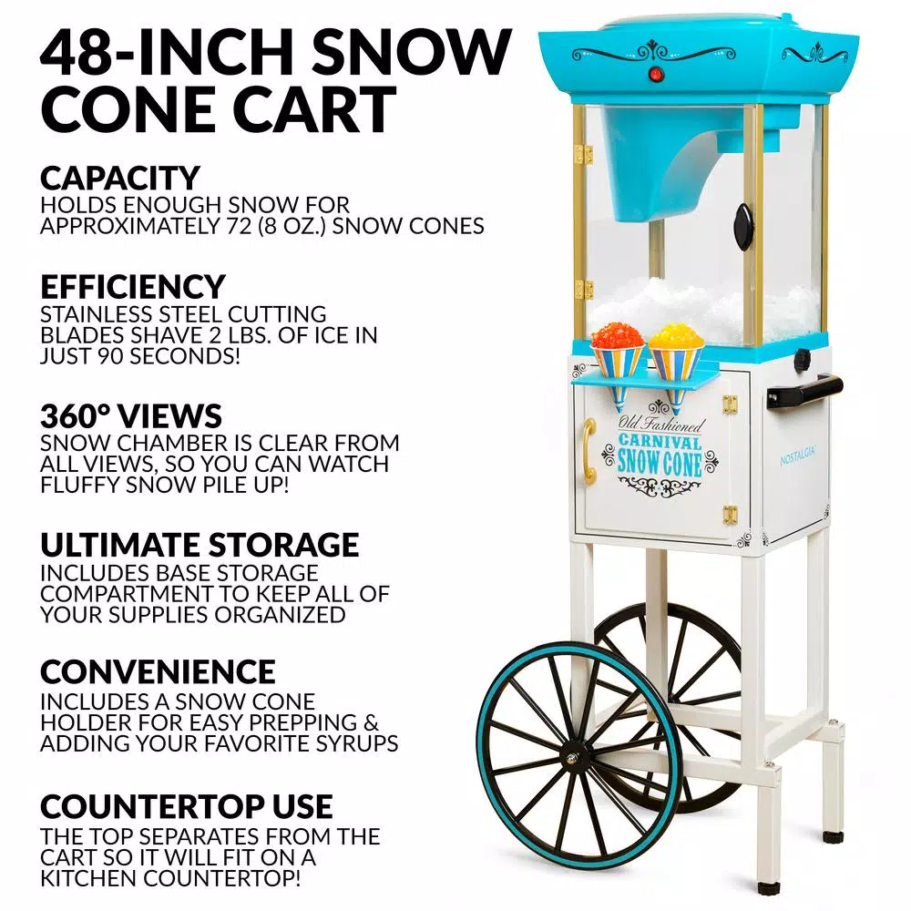 Nostalgia Vintage Collection Snow Cone Cart, 48 in. Tall Blue and White Ice Shaver