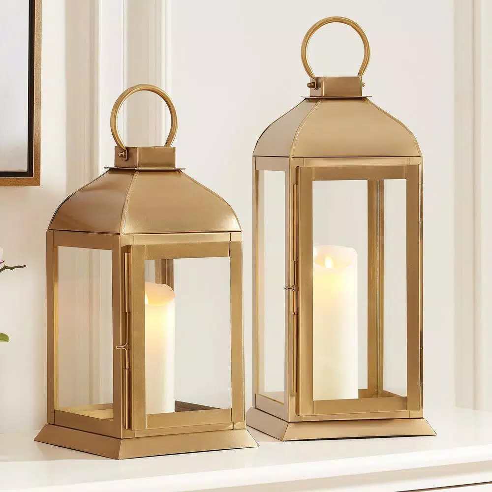 Home Decorators Collection Gold Stainless Steel Candle Lanterns, Set of 2