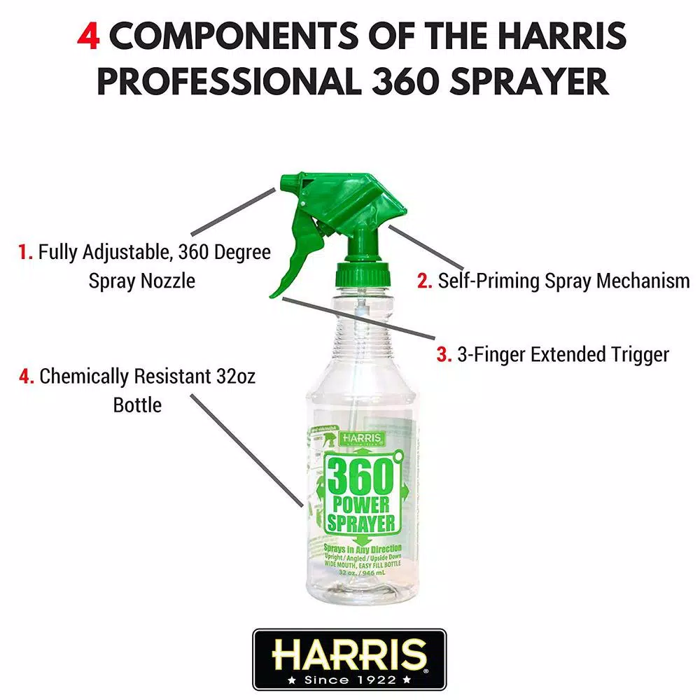 Harris 32 oz. 360-Degree All Angle Professional Spray Bottle, Heavy-Duty Chemical Resistant (12-Pack Case)