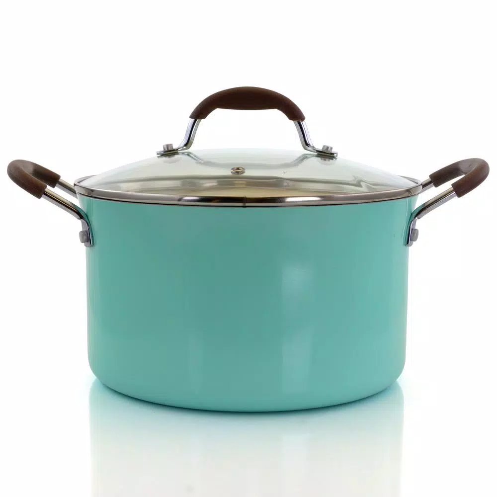 Oster Carrick 6 Qt. Round Aluminum Nonstick Dutch Oven with Glass Lid, Mint