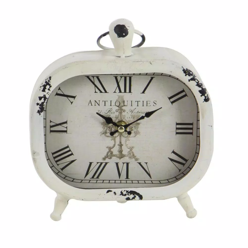 LITTON LANE Set of 3 Vintage Farmhouse Rounded Rectangle Iron Table Clocks - Distressed Red, Black, and White