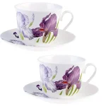 Unbranded Roy Kirkham Iris Floral Fine Bone China Breakfast Cup and Saucer Set (Set of 2) thumbnail 1