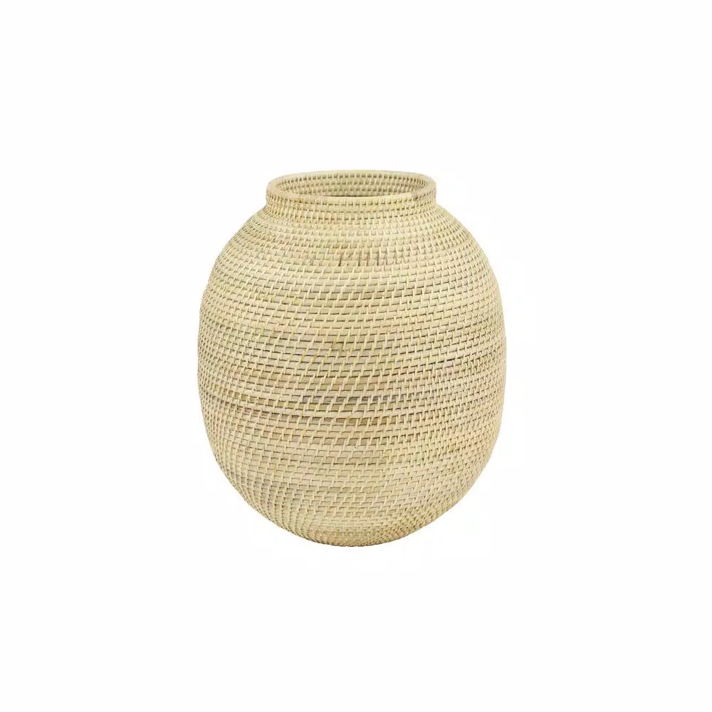 LITTON LANE Large Handwoven Natural Bamboo and Rattan Decorative Vase, 17 in. x 14 in.