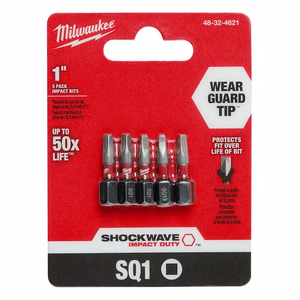 Milwaukee SHOCKWAVE 1 in. #1 Square Impact Rated Steel Insert Bits, 5-Pack