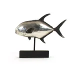 Zentique Resin Metallic Silver and Black Pompano Fish Sculpture on Black Stand thumbnail 1