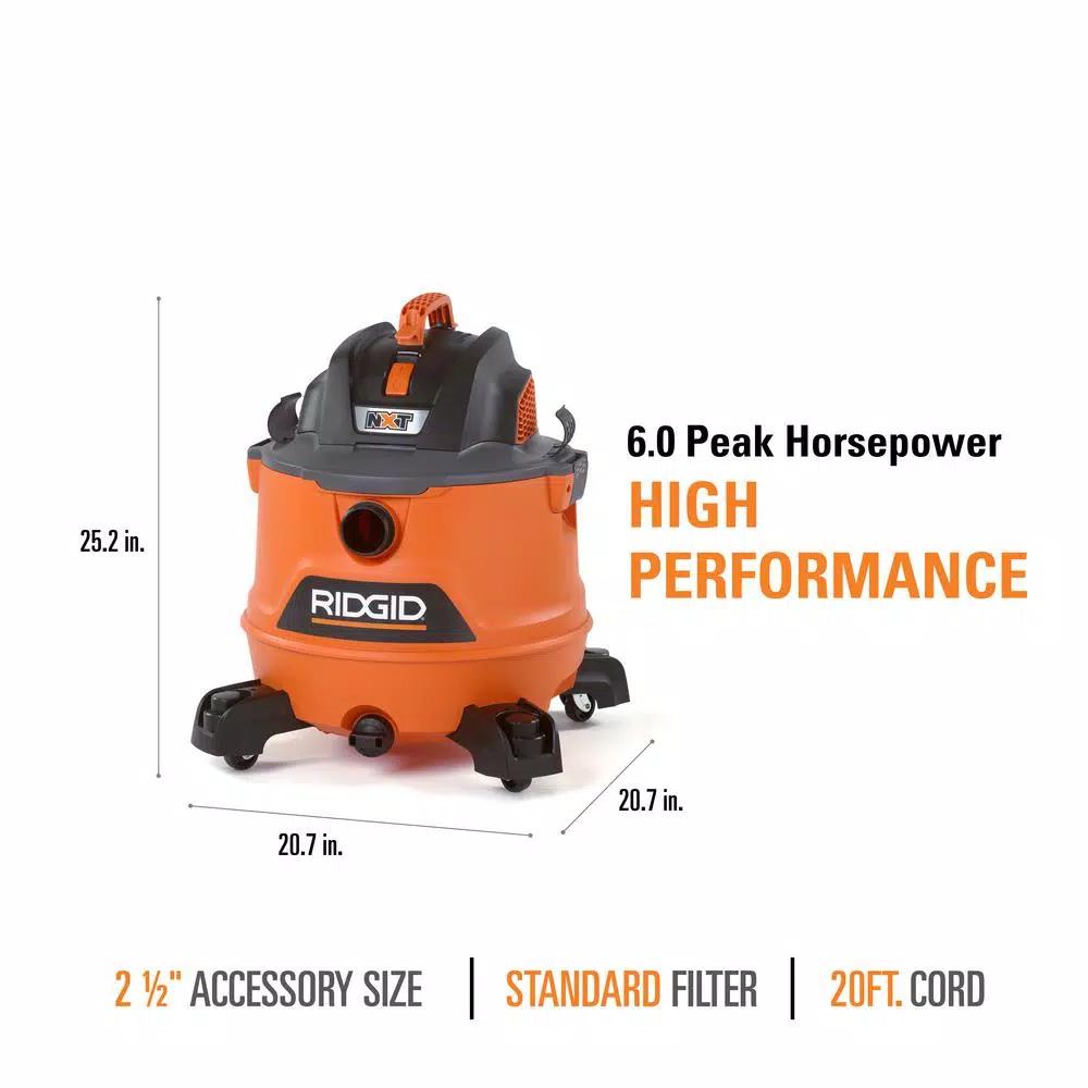 RIDGID 14 Gal. 6.0 Peak HP NXT Wet/Dry Shop Vacuum with 2.5 in. Hose and Accessories