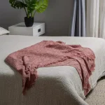 Glitzhome Coral Pink Grid Cotton Woven Throw Blanket with Tassel Trim thumbnail 7