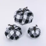 Gerson Black and White Buffalo Plaid Fabric Pumpkin Set of 3 - 6 in. Farmhouse Harvest Decor thumbnail 2