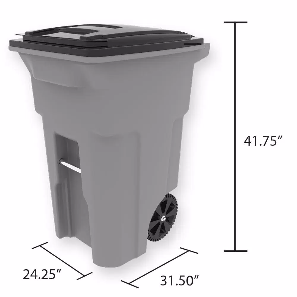Toter 64 Gallon Blue Rollout Recycling Container with Attached Hinged Lid