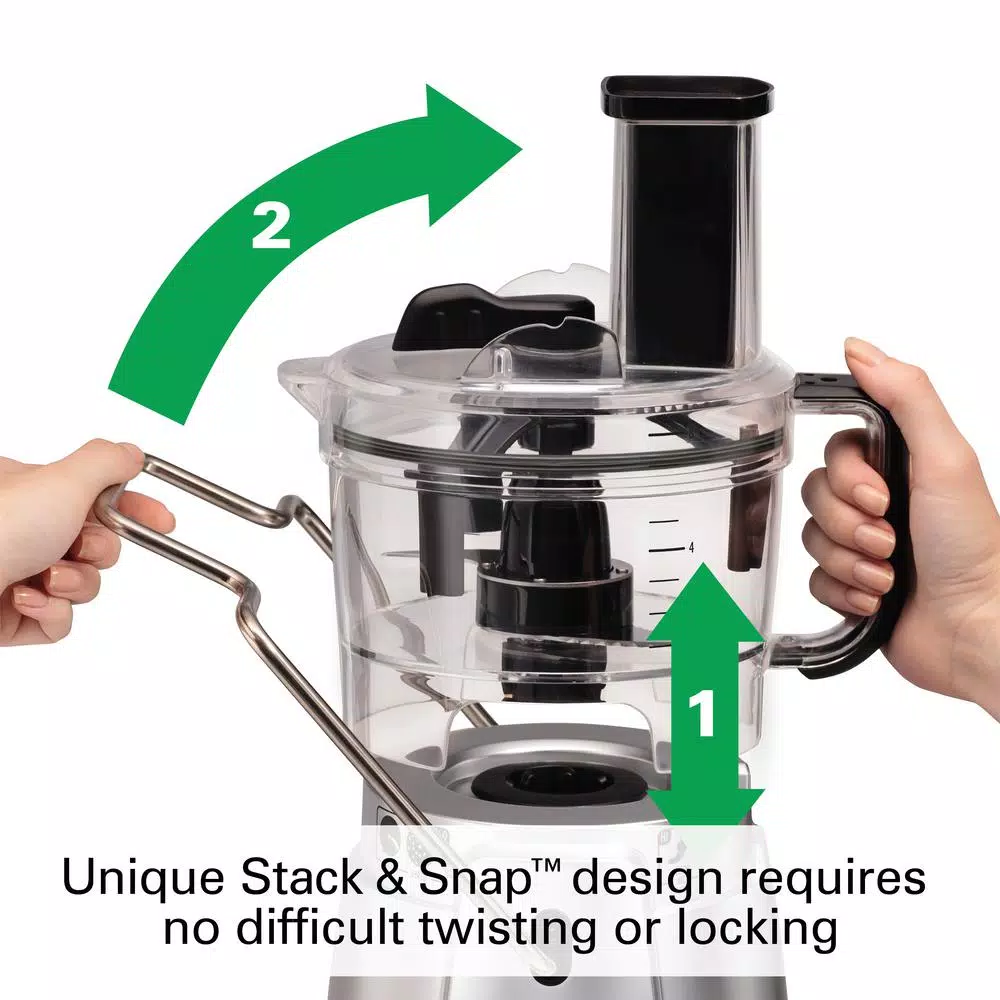 Hamilton Beach Stack & Snap 8-Cup 3-Speed Food Processor with Built-in Scraper, Silver