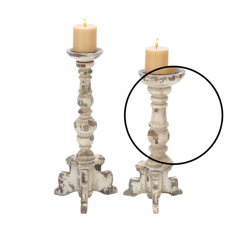 LITTON LANE White Wood and Iron 4-Footed Candle Holder Set of 2, Rustic Farmhouse Decor