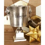 LITTON LANE 16 in. Rustic Silver Aluminum Champagne Wine Cooler with Lion Head Handles thumbnail 1