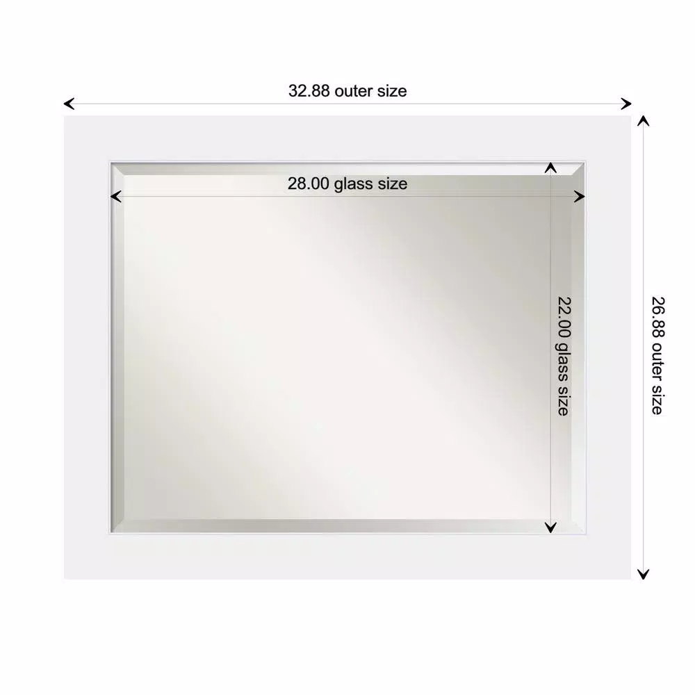 Amanti Art Corvino 33 in. W x 27 in. H Rectangular Beveled Edge Bathroom Vanity Mirror, Satin White