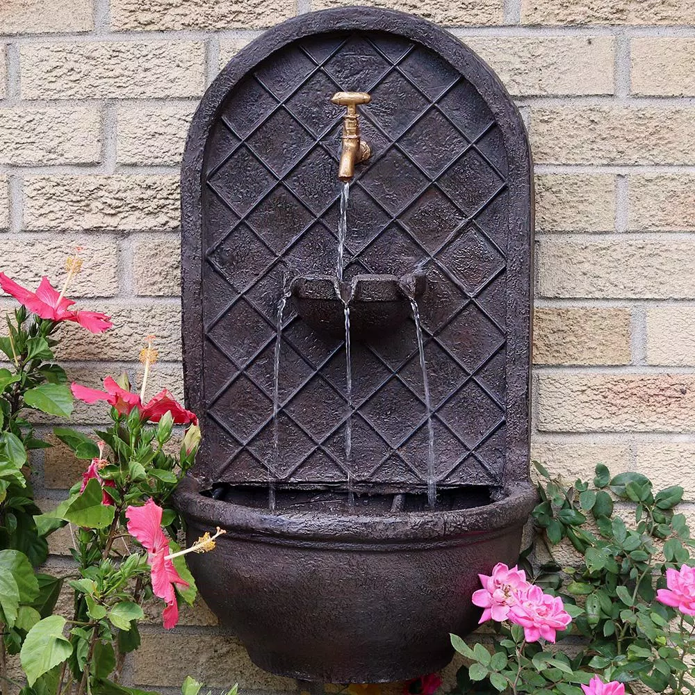 Sunnydaze Decor Messina Solar Powered Outdoor Wall Fountain, Iron Finish Resin Water Feature