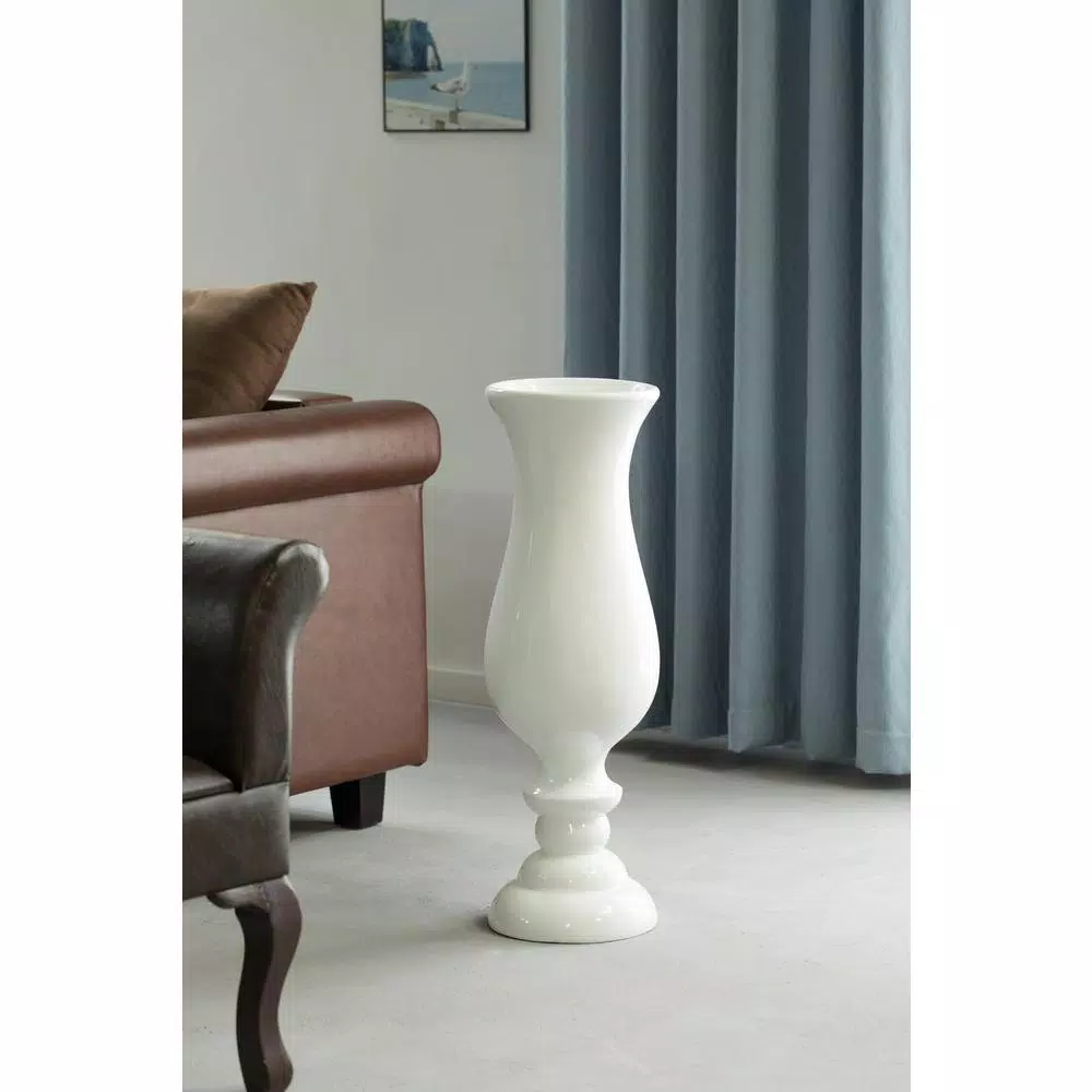 Uniquewise 30 in. White Modern Fiberglass Goblet Shape Floor Vase