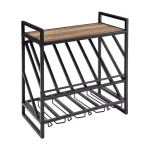 DANYA B 12-Bottle Black Wood Wall Mount Wine Rack with Stemware Organizer and Top Shelf thumbnail 1