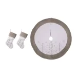 Glitzhome White and Gray Fleece Christmas Decoration Set - 48 in. Tree Skirt and 21 in. Stockings (Set of 3) thumbnail 1