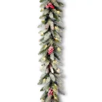 Unbranded 9 ft. Dunhill Fir Artificial Garland with 50 Clear Lights, Red Berries, and Pine Cones thumbnail 1