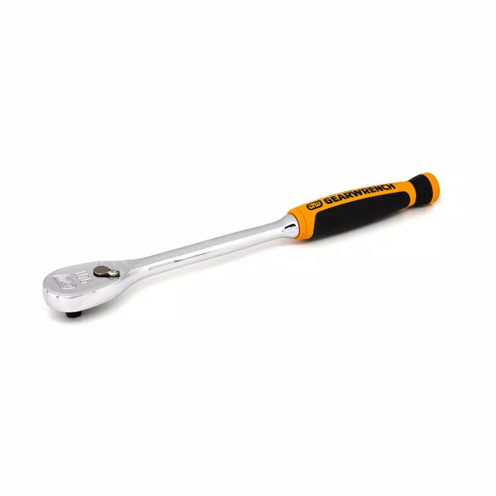 GEARWRENCH 1/4 in. Drive 90 Tooth Teardrop Ratchet, 8 in. L, Dual Material Handle