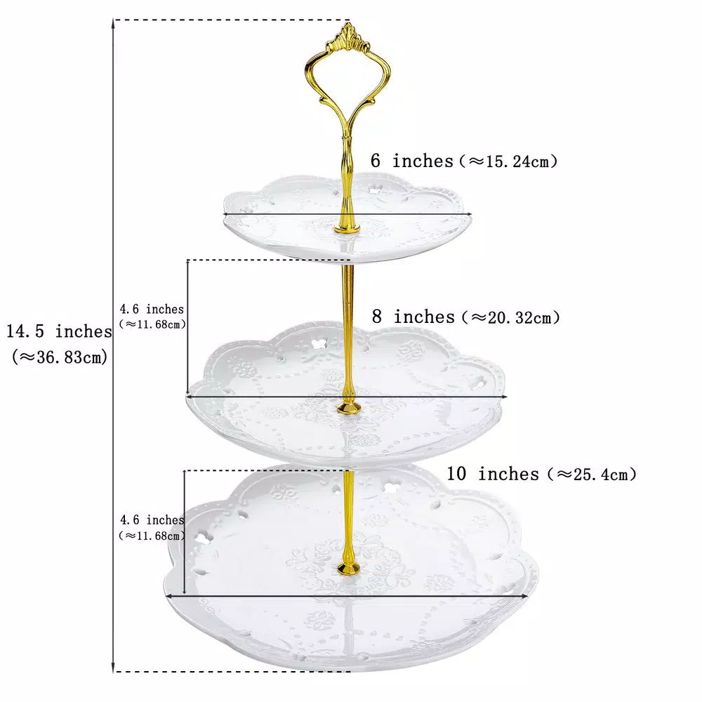 MALACASA 3-Tiered White Porcelain Cupcake Tower Stand - Round Dessert & Appetizer Serving Stand