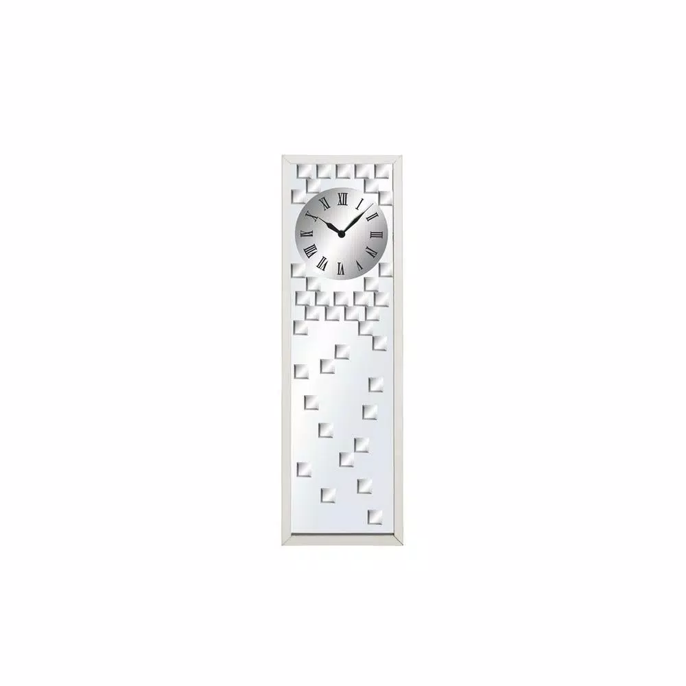 LITTON LANE Contemporary 42 in. Mirrored Wall Clock with Bevelled Tiles and Stainless Steel Frame