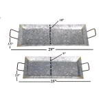 Benzara Silver Galvanized Metal Decorative Trays, Set of 2, Rectangular with Fluted Edges thumbnail 5